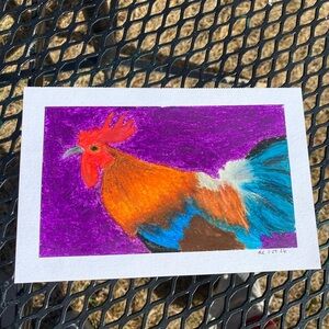 Original Oil Pastel Red Jungle Fowl Painting